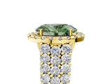 Yellow gold Fancy Green Oval Cut Halo Pavé Diamond Engagement Ring with Split Shank and Four-Prong Setting_8
