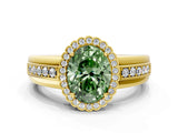 Yellow gold Fancy Green Oval  Cut Halo Pave Band Four-Prong Ring_49