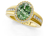 Yellow gold Fancy Green Oval  Cut Halo Pave Band Four-Prong Ring_50