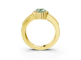 Yellow gold Fancy Green Oval  Cut Halo Pave Band Four-Prong Ring_52