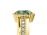 Yellow gold Fancy Green Oval  Cut Halo Pave Band Four-Prong Ring_54