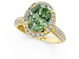 Yellow gold Fancy Green Oval  Cut Halo Pave Band Four-Prong Setting Ring_38