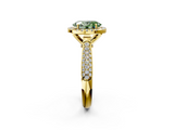 Yellow gold Fancy Green Oval  Cut Halo Pave Band Four-Prong Setting Ring_39