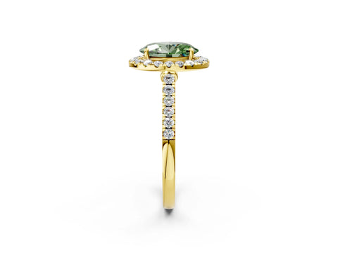 Yellow gold Fancy Green Oval Cut Halo Pave Diamond Engagement Ring with Four-Prong Setting_2