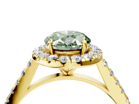 Yellow gold Fancy Green Oval Cut Halo Pave Diamond Engagement Ring with Four-Prong Setting_4