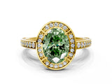 Yellow gold Fancy Green Oval  Cut Halo Pave Split Shank Prong Setting Ring_31