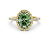 Yellow gold Fancy Green Oval Cut Halo Round Diamond Pavé Band with Four-Prong Setting_3