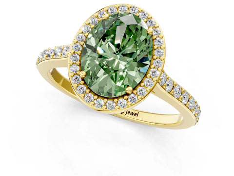 Yellow gold Fancy Green Oval Cut Halo Round Diamond Pavé Band with Four-Prong Setting_4