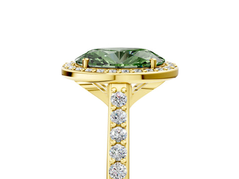 Yellow gold Fancy Green Oval Cut Halo Round Diamond Pavé Band with Four-Prong Setting_8