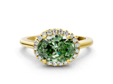 Yellow gold Fancy Green Oval Cut Halo Round Diamond Solitaire Engagement Ring with Pave Band and Four-Prong Setting_12