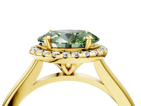 Yellow gold Fancy Green Oval Cut Halo Round Diamond Solitaire Engagement Ring with Pave Band and Four-Prong Setting_16