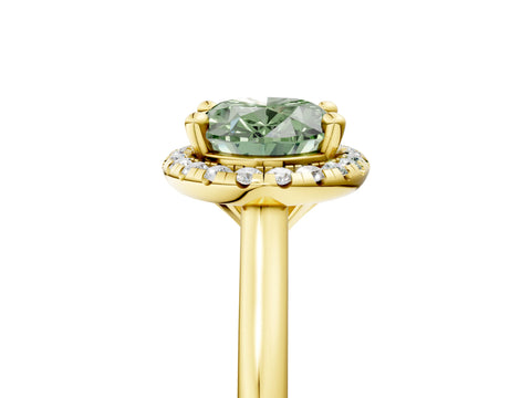 Yellow gold Fancy Green Oval Cut Halo Round Diamond Solitaire Engagement Ring with Pave Band and Four-Prong Setting_17