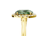 Yellow gold Fancy Green Oval Cut Halo Round Diamond Solitaire Ring with Pavé Band and Four-Prong Setting_5