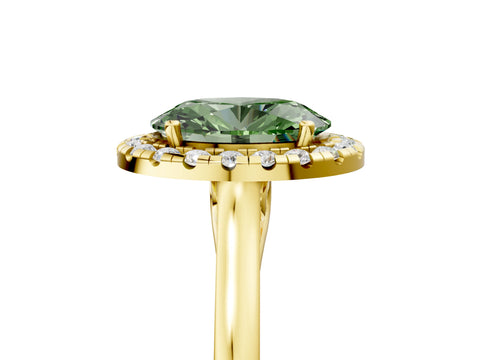 Yellow gold Fancy Green Oval Cut Halo Round Diamond Solitaire Ring with Pavé Band and Four-Prong Setting_5