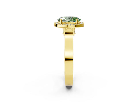 Yellow gold Fancy Green Oval Cut Halo Round Diamond Twist Band with Four-Prong Setting_2