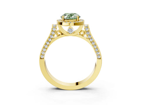 Yellow gold Fancy Green Oval Cut Halo Round Diamond Twist Band with Four-Prong Setting_3