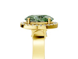 Yellow gold Fancy Green Oval Cut Halo Round Diamond Twist Band with Four-Prong Setting_5