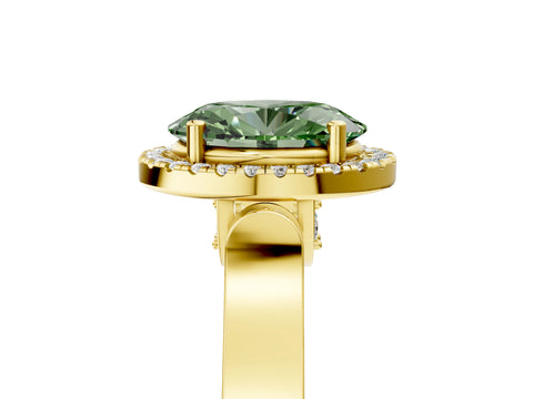 Yellow gold Fancy Green Oval Cut Halo Round Diamond Twist Band with Four-Prong Setting_5