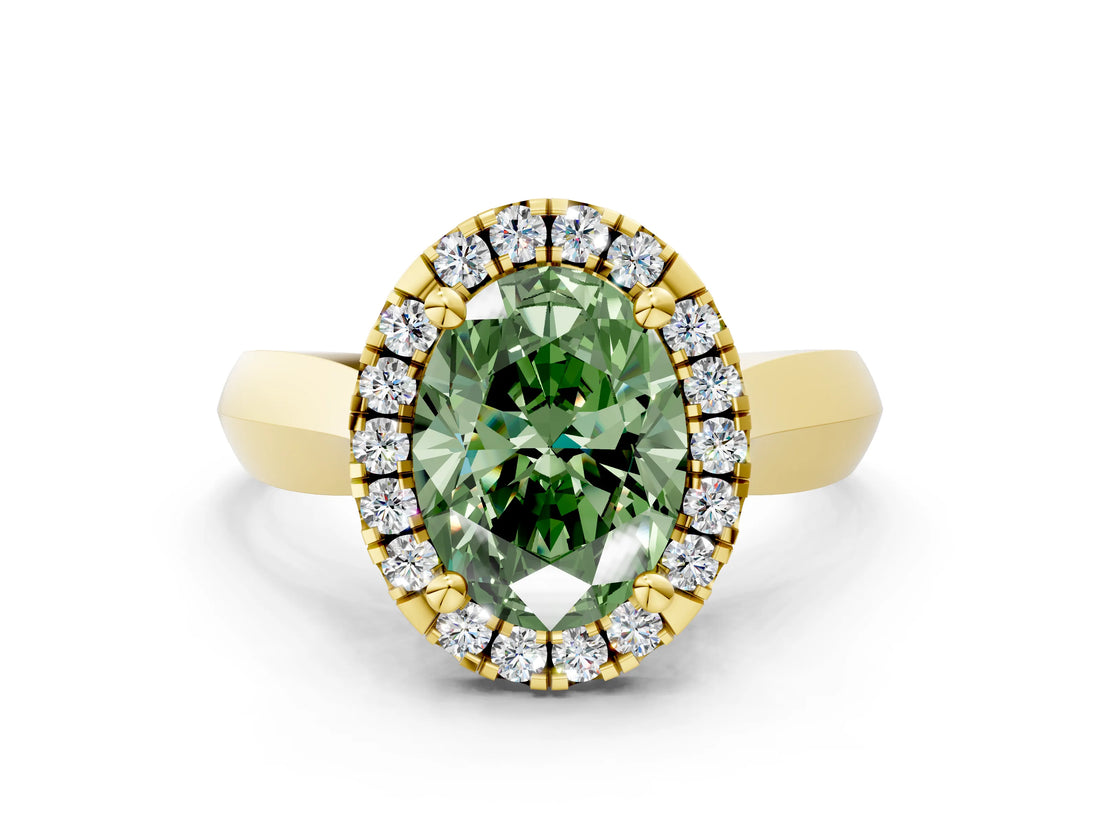 Yellow gold Fancy Green Oval  Cut Halo Solitaire Engagement Ring with Square Band and Four-Prong Setting_66
