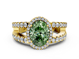 Yellow gold Fancy Green Oval  Cut Halo Split Shank Diamond Ring with Four-Prong Setting_62