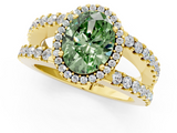 Yellow gold Fancy Green Oval  Cut Halo Split Shank Diamond Ring with Four-Prong Setting_63