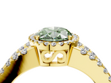 Yellow gold Fancy Green Oval  Cut Halo Split Shank Diamond Ring with Four-Prong Setting_66