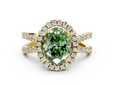 Yellow gold Fancy Green Oval  Cut Halo Split Shank Pave Set Ring_62