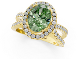 Yellow gold Fancy Green Oval  Cut Halo Split Shank Pave Set Ring_63