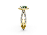 Yellow gold Fancy Green Oval  Cut Halo Split Shank Pave Set Ring_64