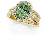 Yellow gold Fancy Green Oval  Cut Halo Split Shank Prong Setting Ring_13