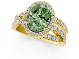 Yellow gold Fancy Green Oval  Cut Halo Split Shank Prong Setting Ring_59