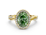 Yellow gold Fancy Green Oval  Cut Halo Twisted Band Four-Prong Ring_20