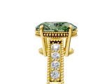 Yellow gold Fancy Green Oval  Cut Milgrain Channel Set Engagement Ring with Solitaire Prong Setting_53