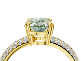 Yellow gold Fancy Green Oval  Cut Pave Diamond Engagement Ring with Channel Set Band and Four-Prong Setting_24