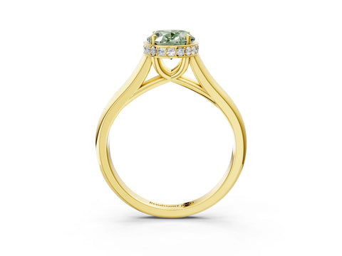 Yellow gold Fancy Green Oval Cut Solitaire Diamond Engagement Ring with Four-Prong Setting and Tapered Band_3