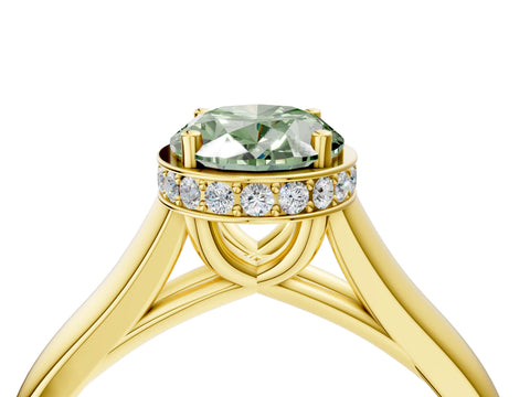 Yellow gold Fancy Green Oval Cut Solitaire Diamond Engagement Ring with Four-Prong Setting and Tapered Band_4