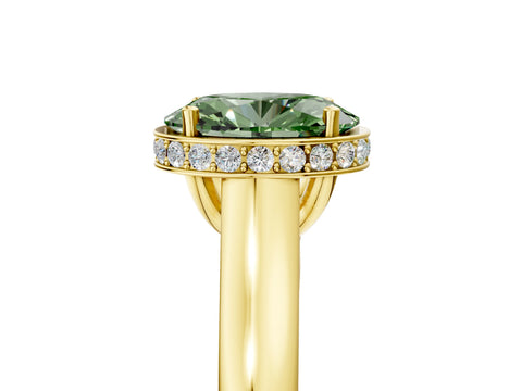 Yellow gold Fancy Green Oval Cut Solitaire Diamond Engagement Ring with Four-Prong Setting and Tapered Band_5
