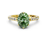 Yellow gold Fancy Green Oval Cut Solitaire Diamond Engagement Ring with Pavé Band and Six-Prong Setting_12