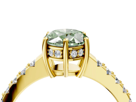 Yellow gold Fancy Green Oval Cut Solitaire Diamond Engagement Ring with Pavé Band and Six-Prong Setting_16