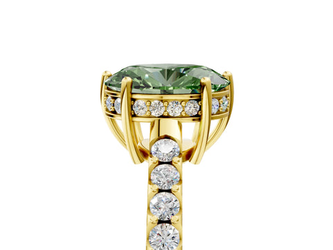 Yellow gold Fancy Green Oval Cut Solitaire Diamond Engagement Ring with Pavé Band and Six-Prong Setting_17