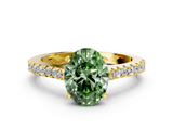 Yellow gold Fancy Green Oval  Cut Solitaire Diamond Engagement Ring with Pave Band and Four-Prong Setting_171