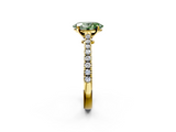 Yellow gold Fancy Green Oval  Cut Solitaire Diamond Engagement Ring with Pave Band and Four-Prong Setting_173