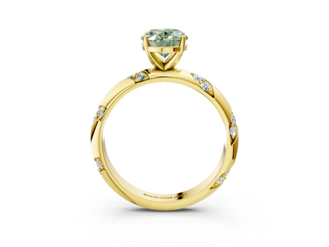 Yellow gold Fancy Green Oval Cut Solitaire Diamond Engagement Ring with Twisted Pave Band and Four-Prong Setting_6
