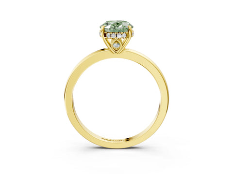 Yellow gold Fancy Green Oval Cut Solitaire Diamond Ring with Prong Setting and Plain Band_3