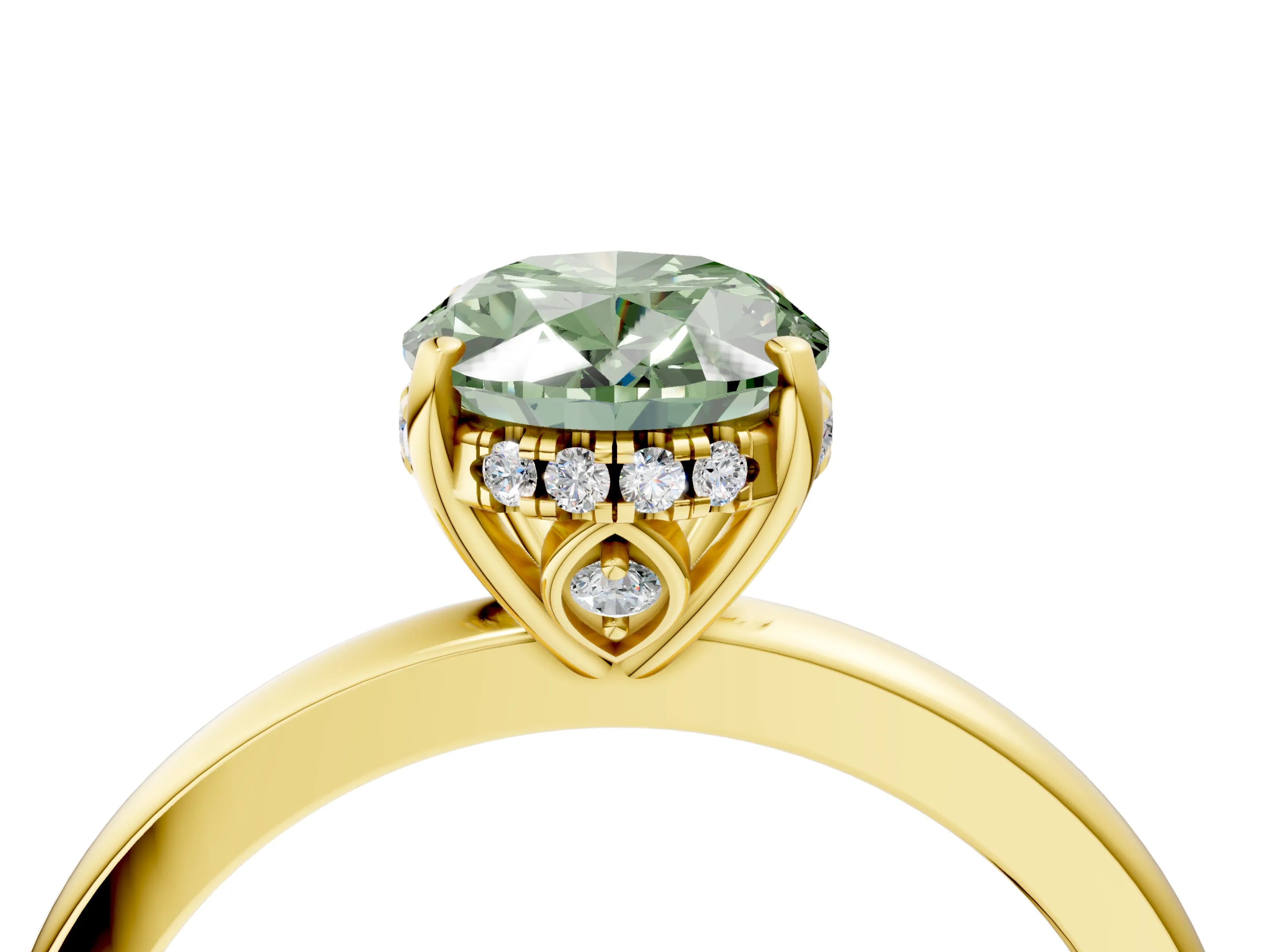 Yellow gold Fancy Green Oval Cut Solitaire Diamond Ring with Prong Setting and Plain Band_4