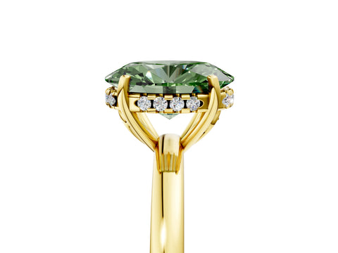 Yellow gold Fancy Green Oval Cut Solitaire Diamond Ring with Prong Setting and Plain Band_5