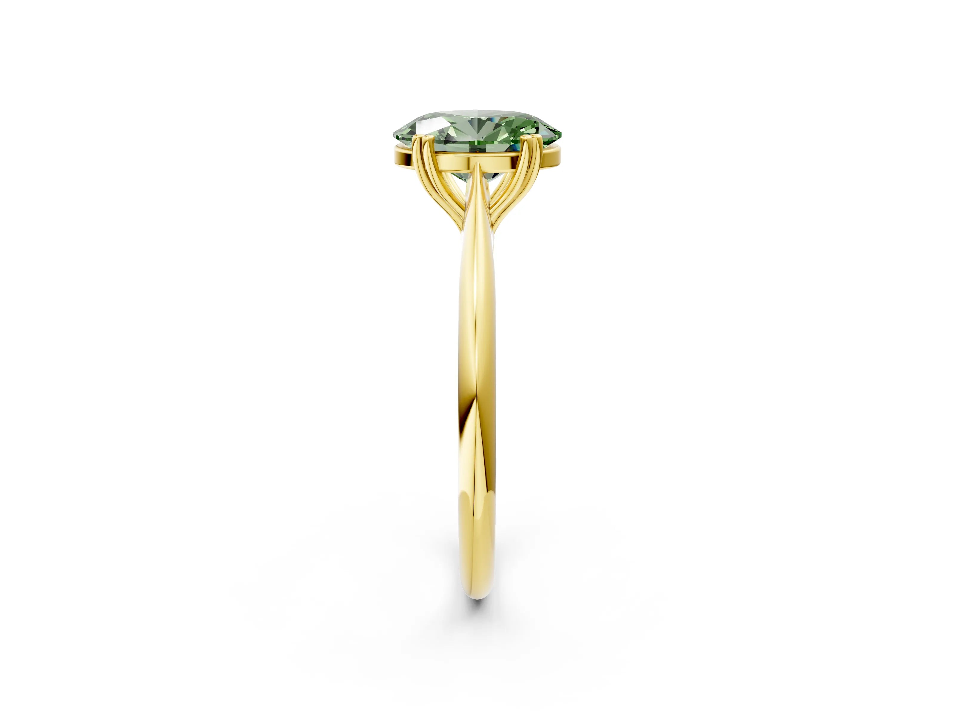 Yellow gold Fancy Green Oval Cut Solitaire Diamond Ring with Six-Prong Setting and Classic Band_2