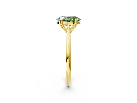 Yellow gold Fancy Green Oval Cut Solitaire Diamond Ring with Six-Prong Setting and Classic Band_2