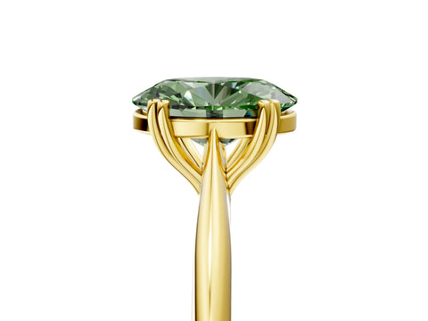 Yellow gold Fancy Green Oval Cut Solitaire Diamond Ring with Six-Prong Setting and Classic Band_5