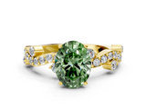 Yellow gold Fancy Green Oval  Cut Solitaire Diamond Twisted Band with Pave Setting_42